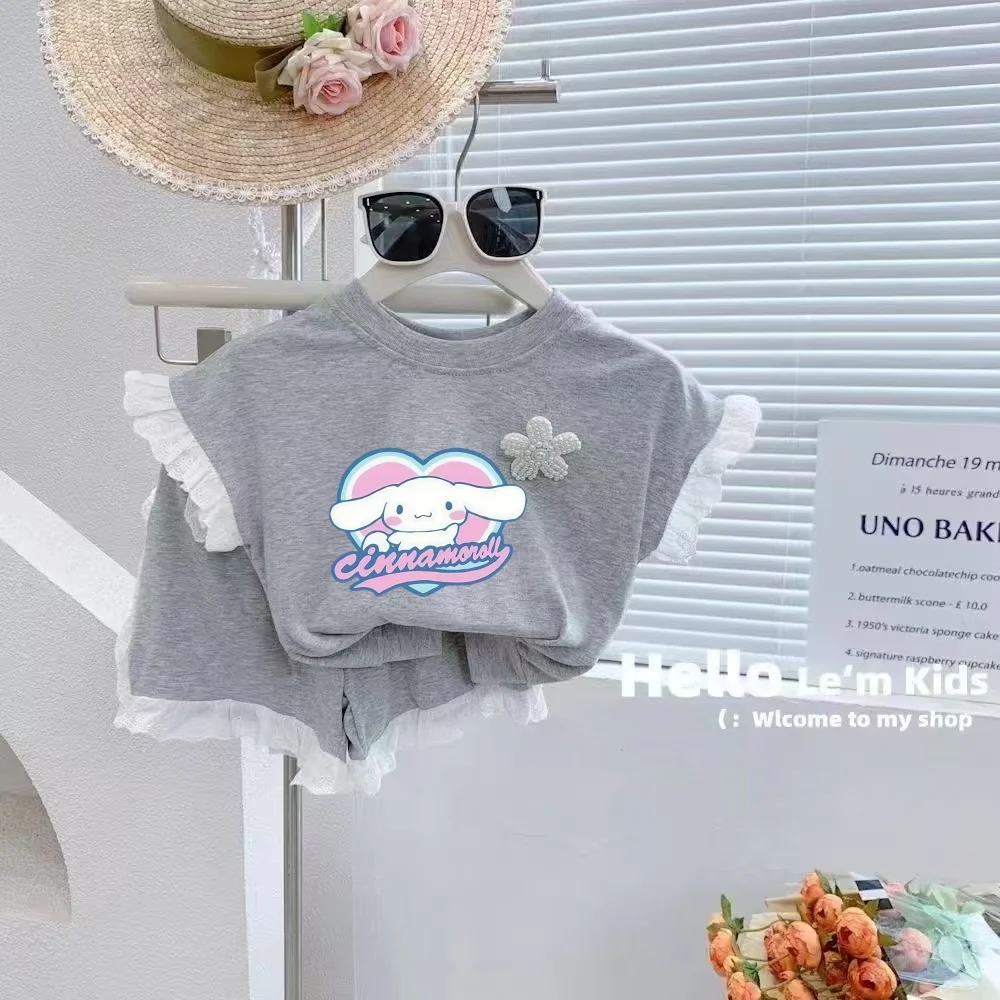 

Летний комплект одежды для маленьких девочек, хлопковые кружевные лоскутные футболки, шорты, костюм, детский костюм с короткими рукавами и цветочным принтом, верхняя нижняя одежда