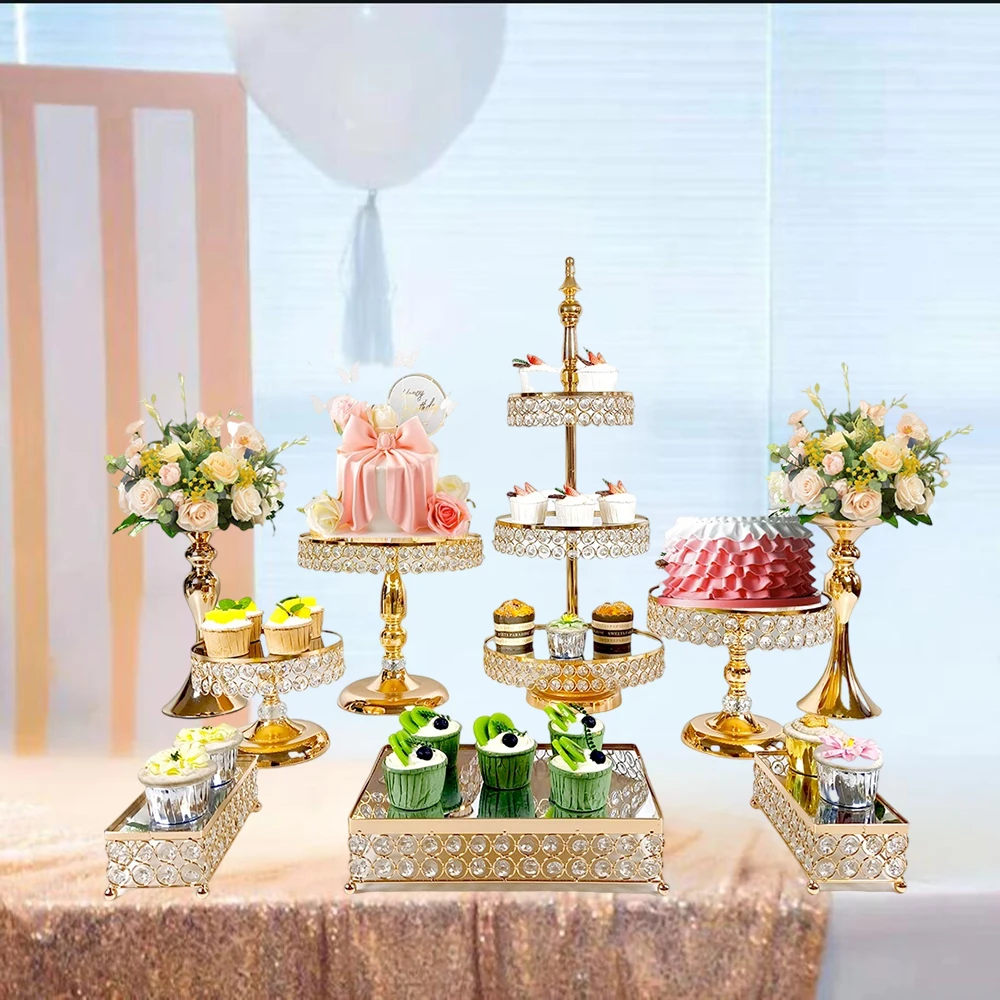 9Pcs/lot Gold Dessert Table, Cake Pop Stand Set & Dessert Table Trays & Cake stands Perfect Display for Baby Shower