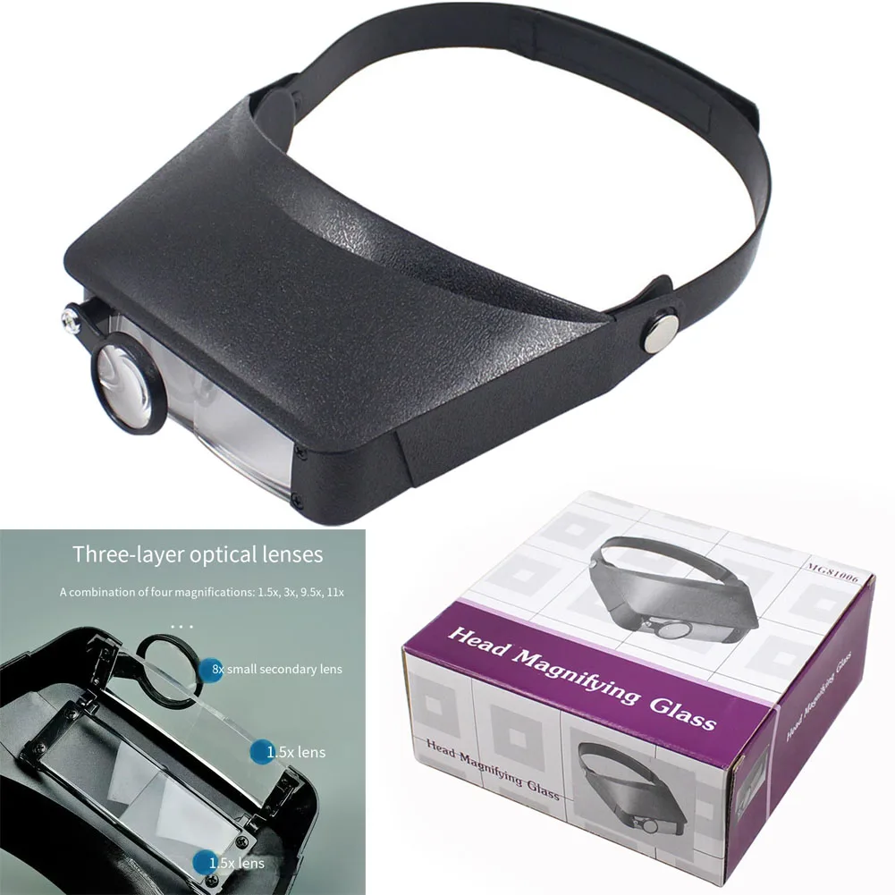 Headband Magnifying Glass 1.5X 3X 9.5X 11X Slimline Reading Glasses For Craft Model Making Detail Work Hobby Tool