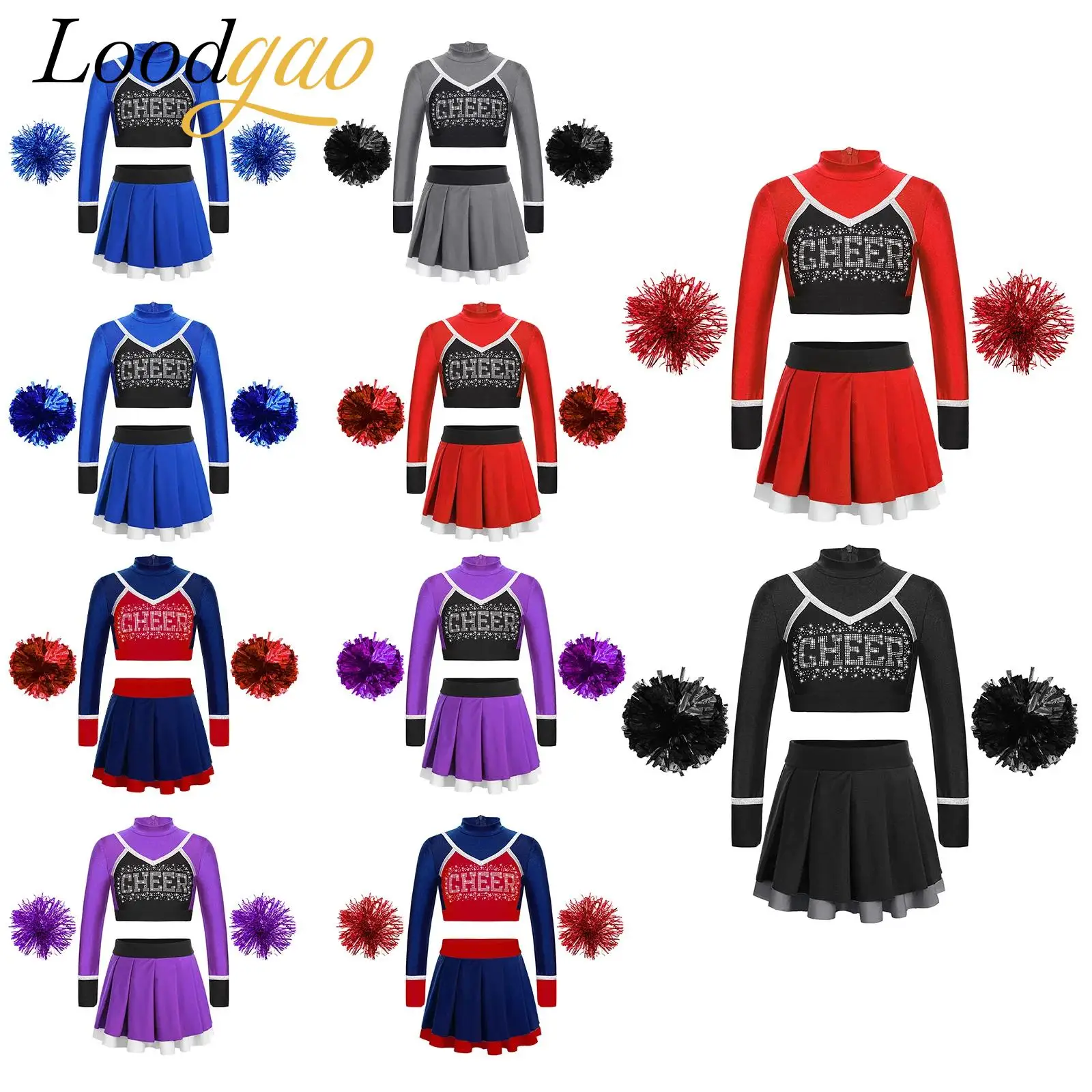

Children Cosplay Cheering Team Cheerleader Costume School Girls Cheer Dance Outfit Crop Top for Party Cheerleading Uniform