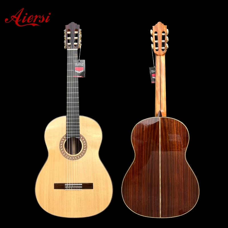 

Factory Price Aiersi Brand Handmade Gloss Finish Solid Spruce Topboard Vintage Spanish Flamenco Guitar Nylon String Instrument