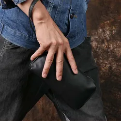Luufan Crazy Horse Leather Men Clutch Wallet Soft Cow Leather Black Card Holders Zipper Long Wallet Women Man Hand Phone Purse