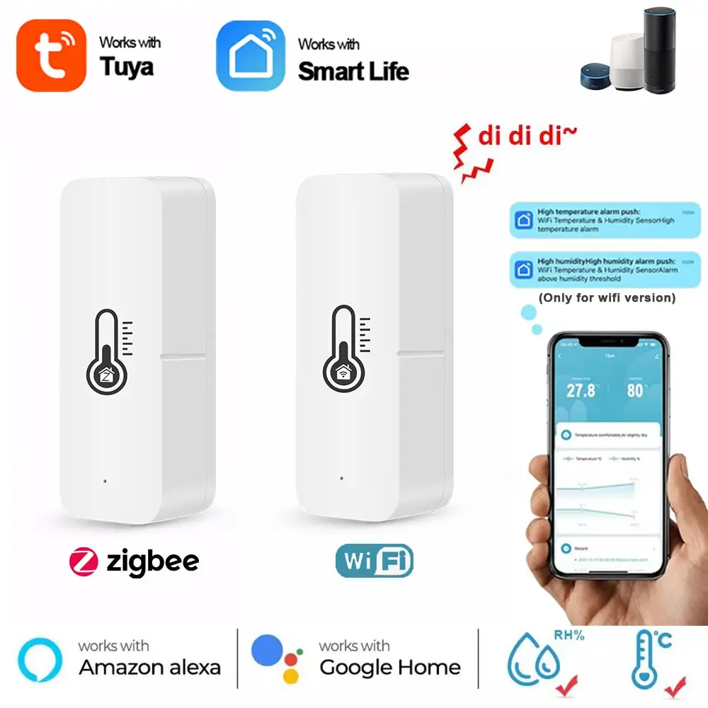 Tuya WiFi/Zigbee Smart Temperature Humidity Sensor Indoor Hygrometer APP Remote Monitor Via Smart Life Works With Alexa Google