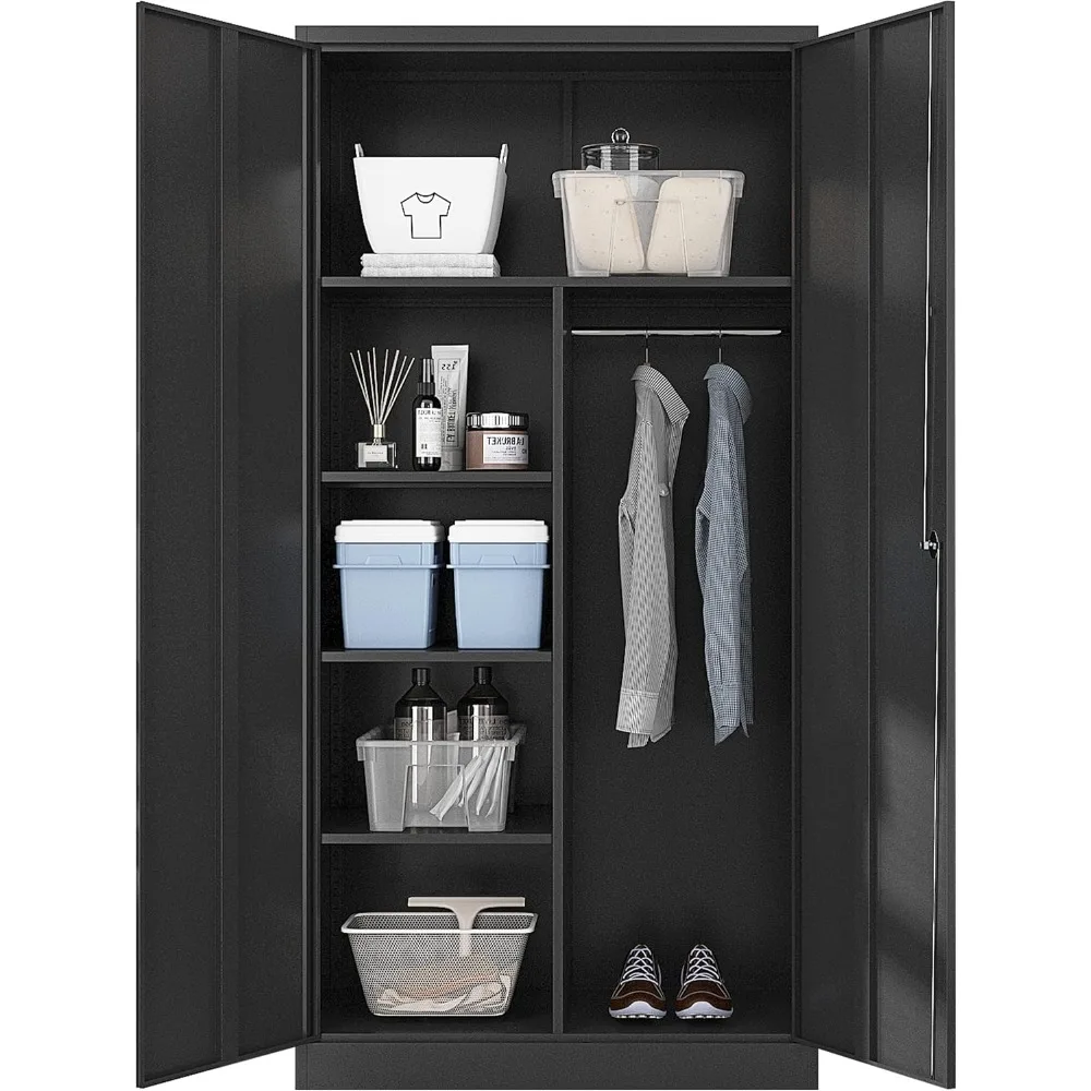 

Metal Armoire Wardrobe Closet Cabinet for Hanging Clothes with Lock Doors, -72" Steel Lockable Wardrobe Storage Locker Clothes