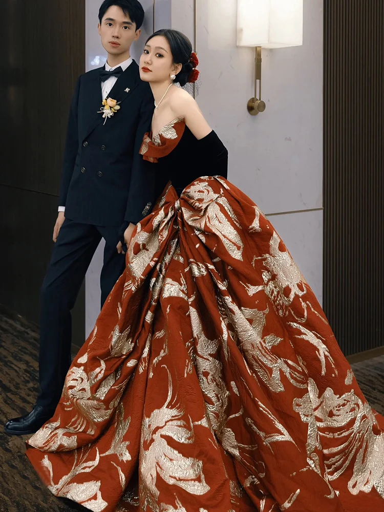 

Ele Red Chinese Wedding Dr Evening Gown Bridal Robe Formal Ceremony Dr Women's High-End Sensation Wedding Attire