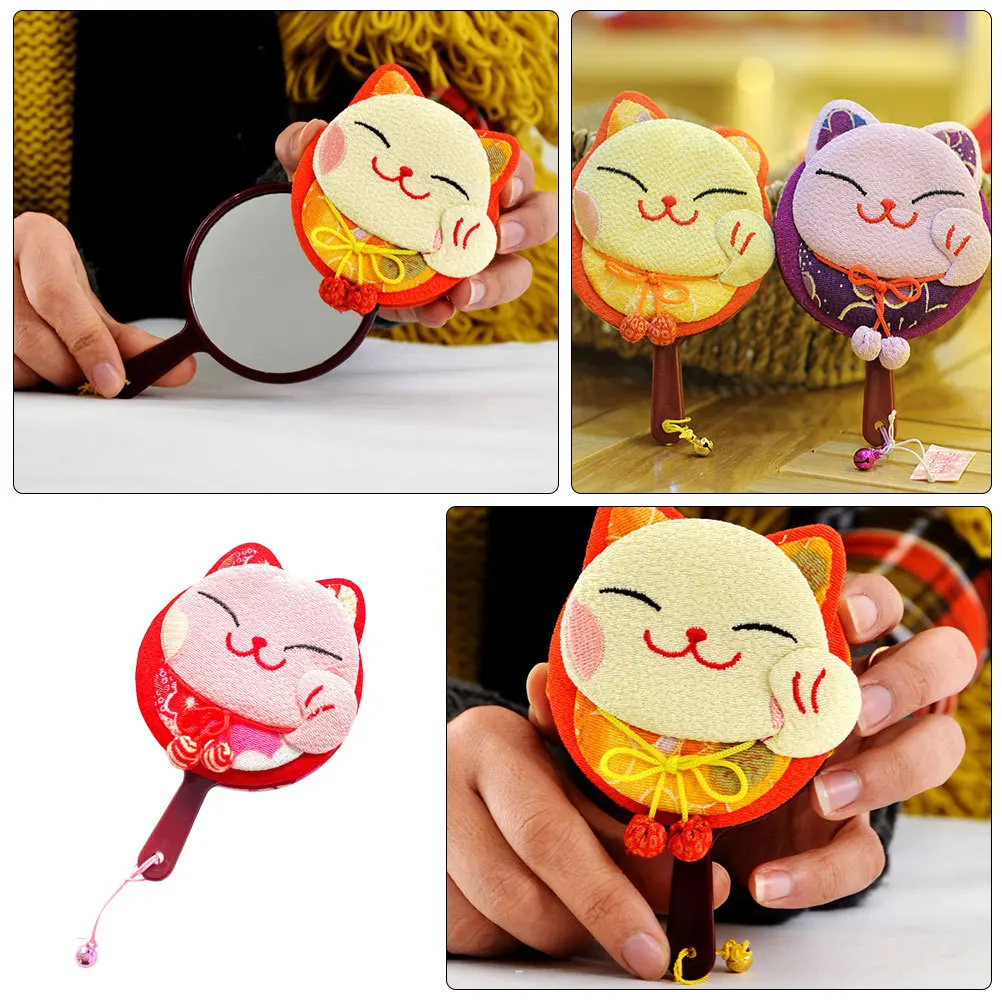 1 stks draagbare cartoon fortuin kat spiegel handheld make-up compacte reizen make-up spiegel voor vrouwen make-up tool