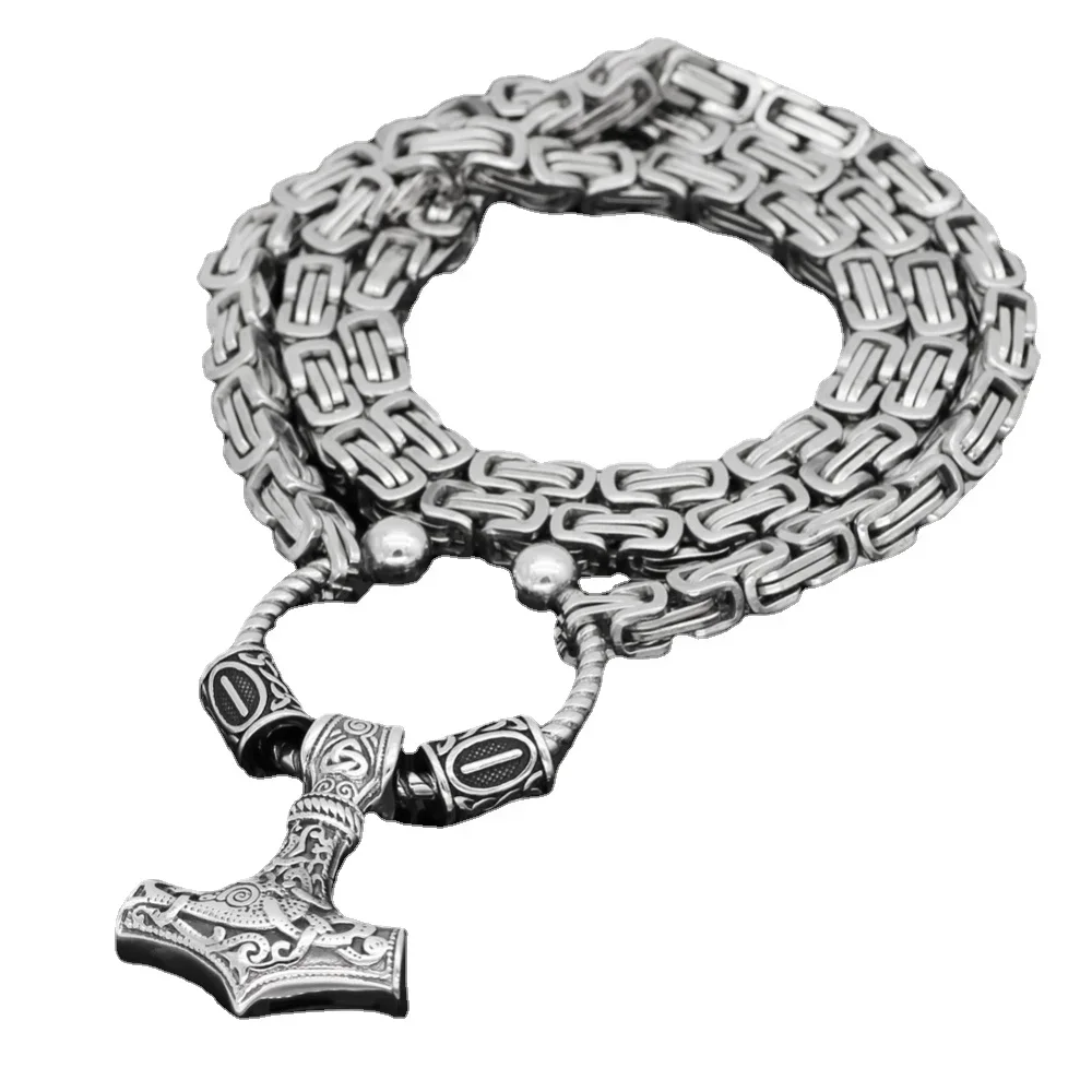 CHUANGCHENG Stainless Steel Viking Thor Hammer Lunaven Pendant Versatile and Domineering Square Chain Men's Necklace