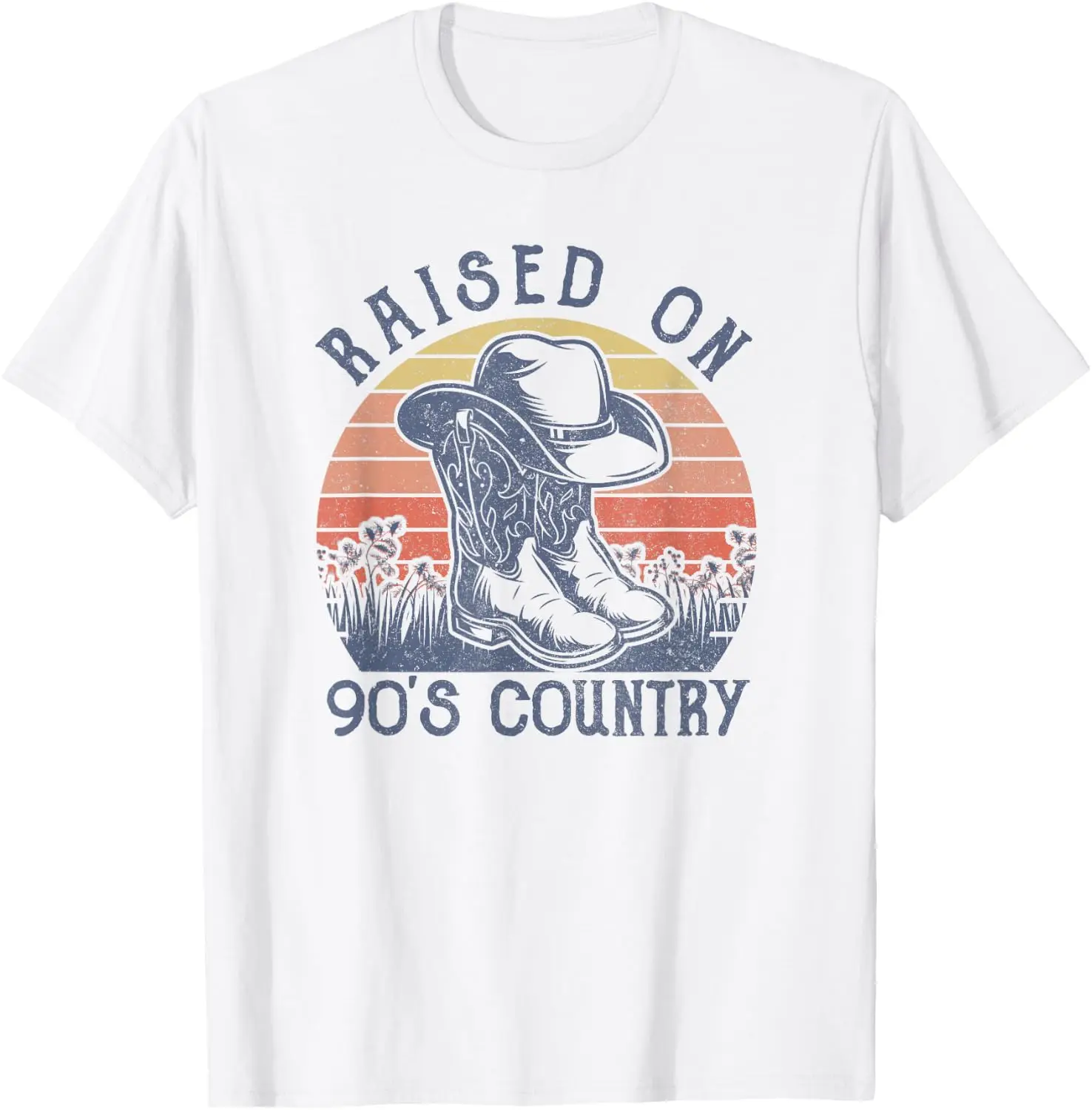 Vintage Western Raised On 90'S Country Music Cowboy Hat T-Shirt Unisex Y2K Aesthetic Graphic T‑Shirt Trendy Streetwear Crew Neck Short Sleeve Soft Cotton Tee Fashion Daily Tops Men Women