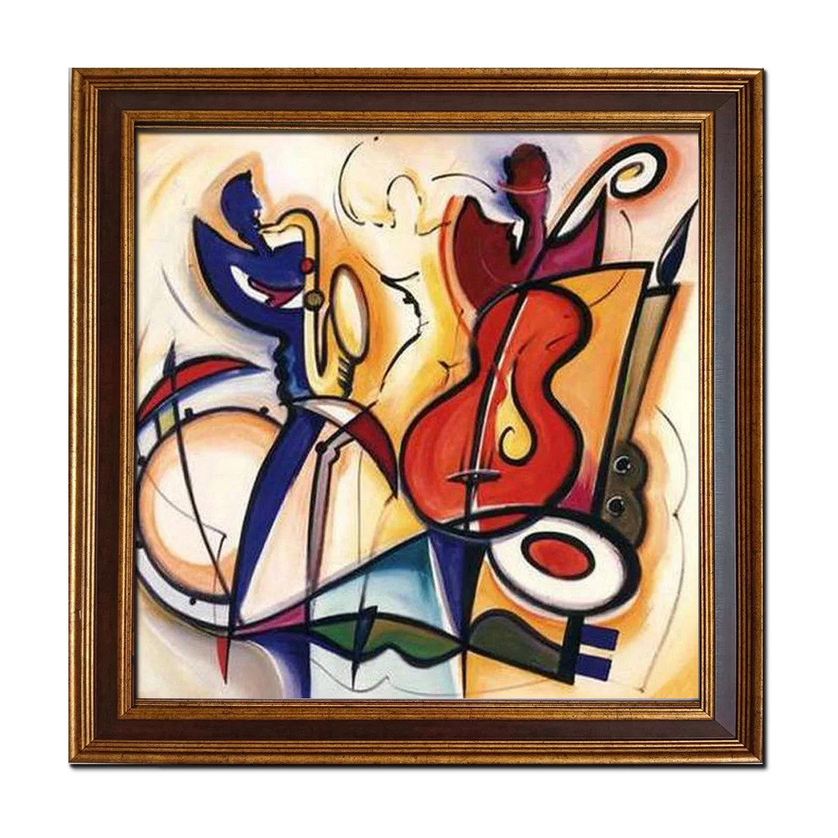 

Golden Framed-Hand painted Colorful Music Abstract Figure Oil Painting Reproduction On Canvas Modern Wall Art Home Decor