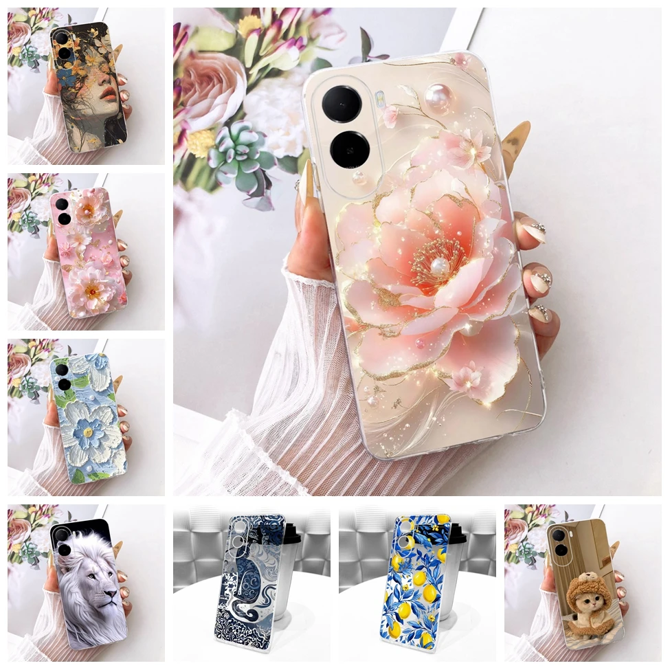 Funda de teléfono para Xiaomi Poco C9E 4G, funda transparente con diseño de gato, flores, funda de teléfono pintada de lujo para Poco C9E 4G