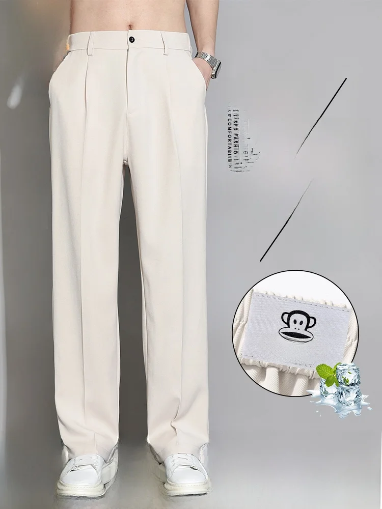 

PaulFrank Ice Silk Straight Leg Casual Trousers Drapey Loose Wide Leg Pants Men Summer New Arrival Leisure Faion