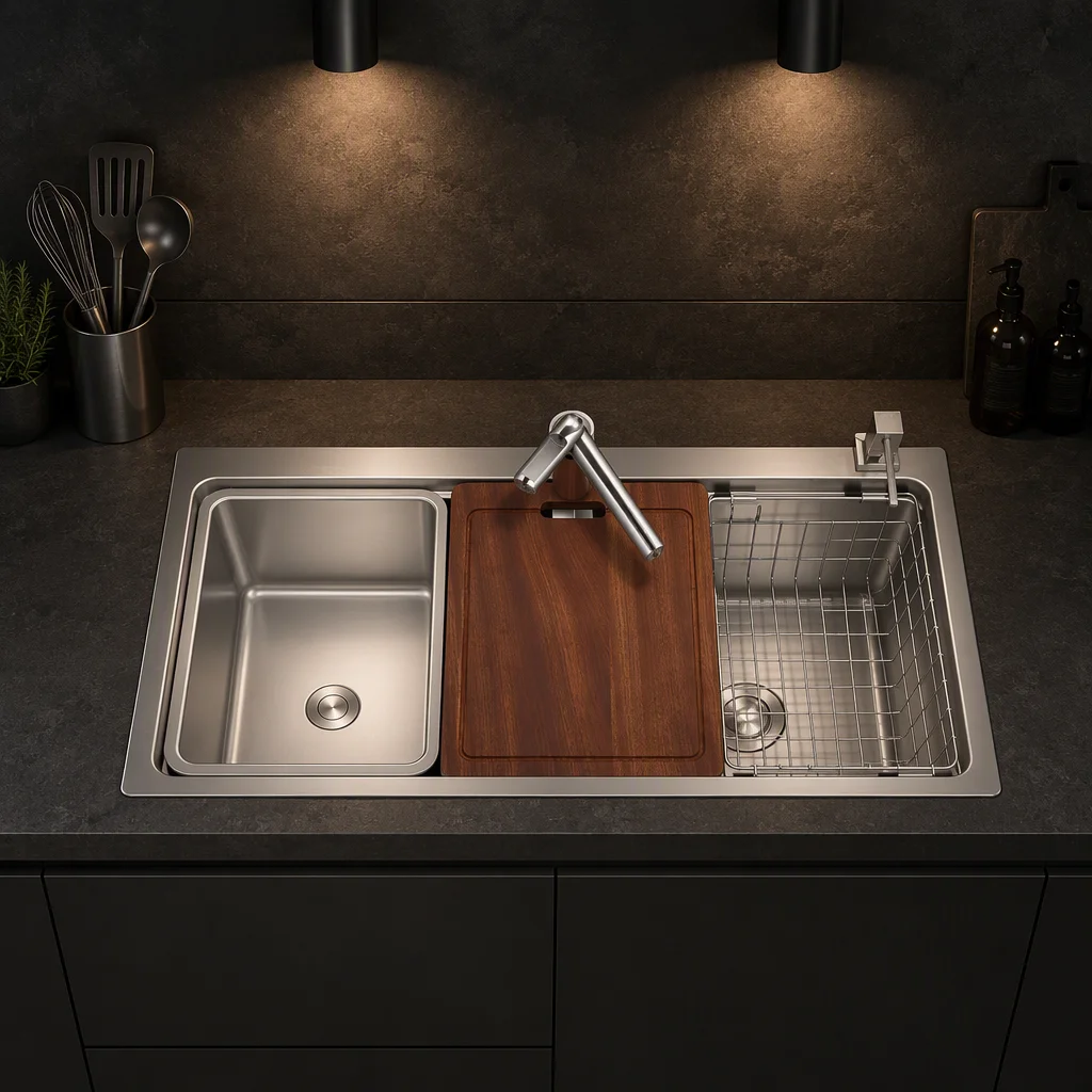 Hot Sale Machine-Made Modern Stainless Steel 201/304 Black Satin Finish Square Sink No Fading Double Bowl No Faucet Kitchen