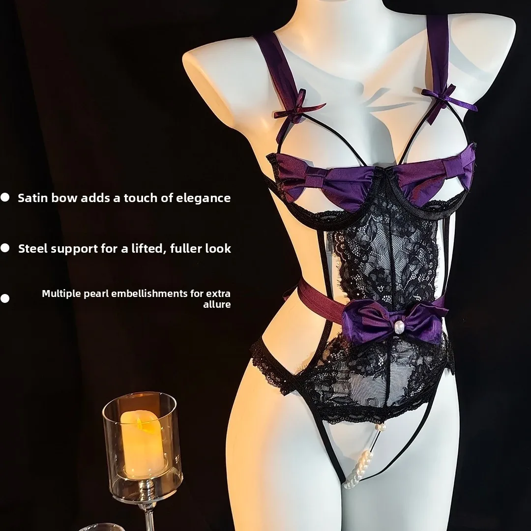 Sexy renda pérola bodysuit feminino spwear diversão innerwear axap marca fibra de poliéster 00% queimar queimar tema roupa interior