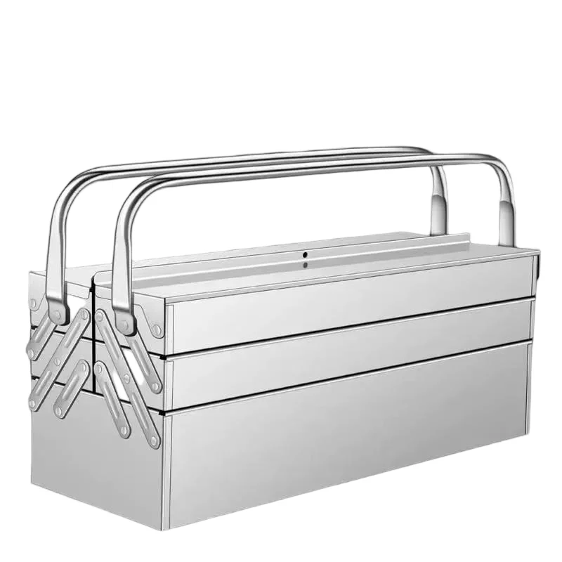 Caixa de ferramentas profissional multiuso de aço inoxidável, caixa de ferramentas de metal com alças de transporte portáteis