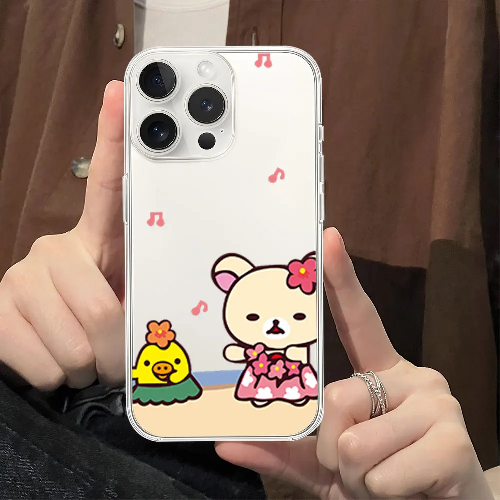 Phone Case for iPhone 11 12 13 14 15 16 Max Pro Plus Transparent Soft Shell MINISO R-Rilakkuma Cute Bear