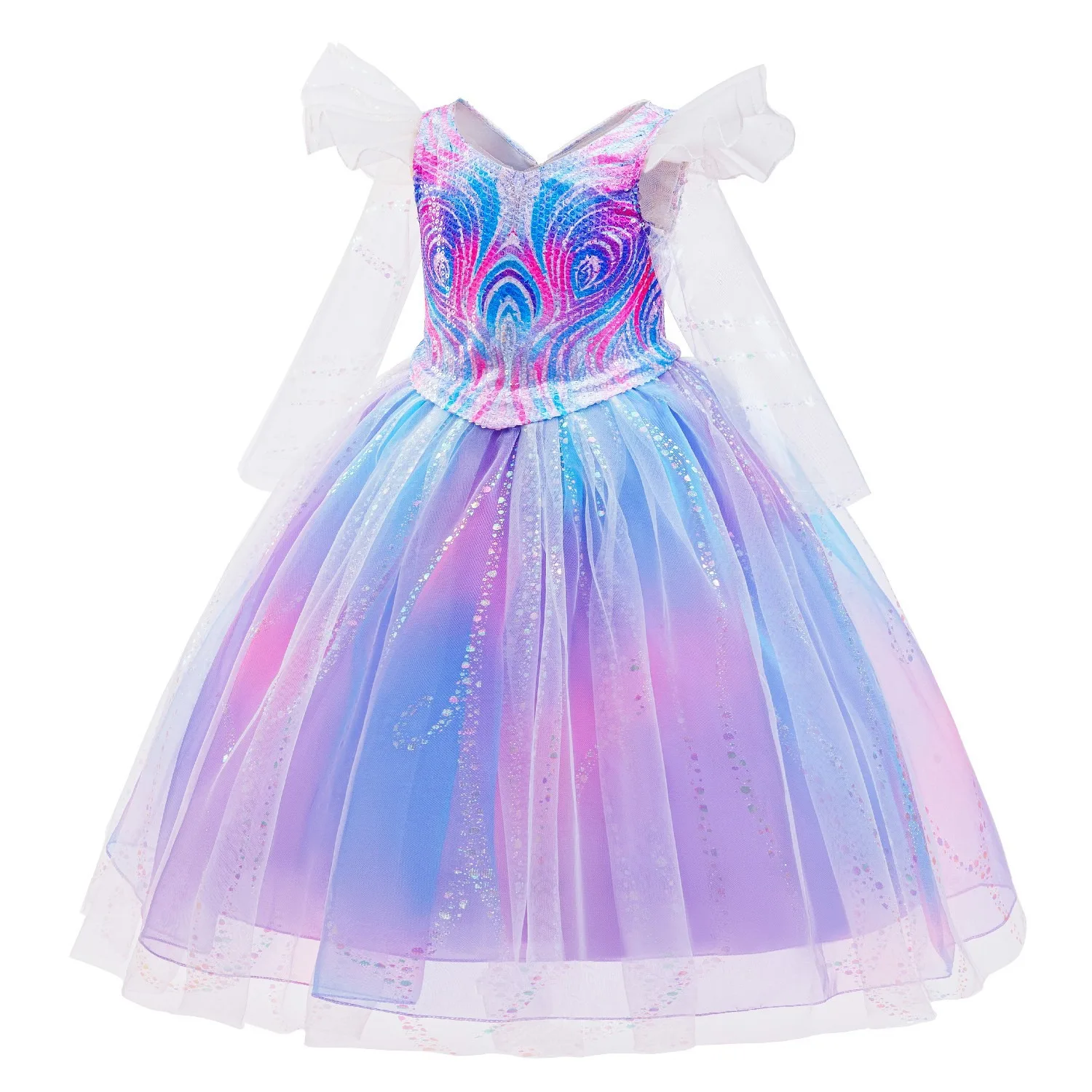 Glinda Costume for Girls The Good Witch Purple Sequin Dress Kids Long Sleeve Tulle Gown Halloween Party Cosplay Costume