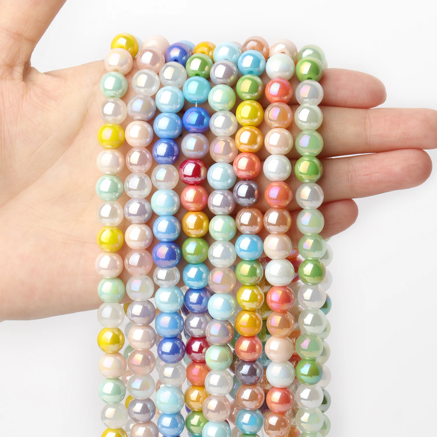 45Pcs 8mm Plating AB Color Glass Beads Multicolor Loose Spacer Beads For Jewelry Making DIY Bracelet Pendant Necklace Material