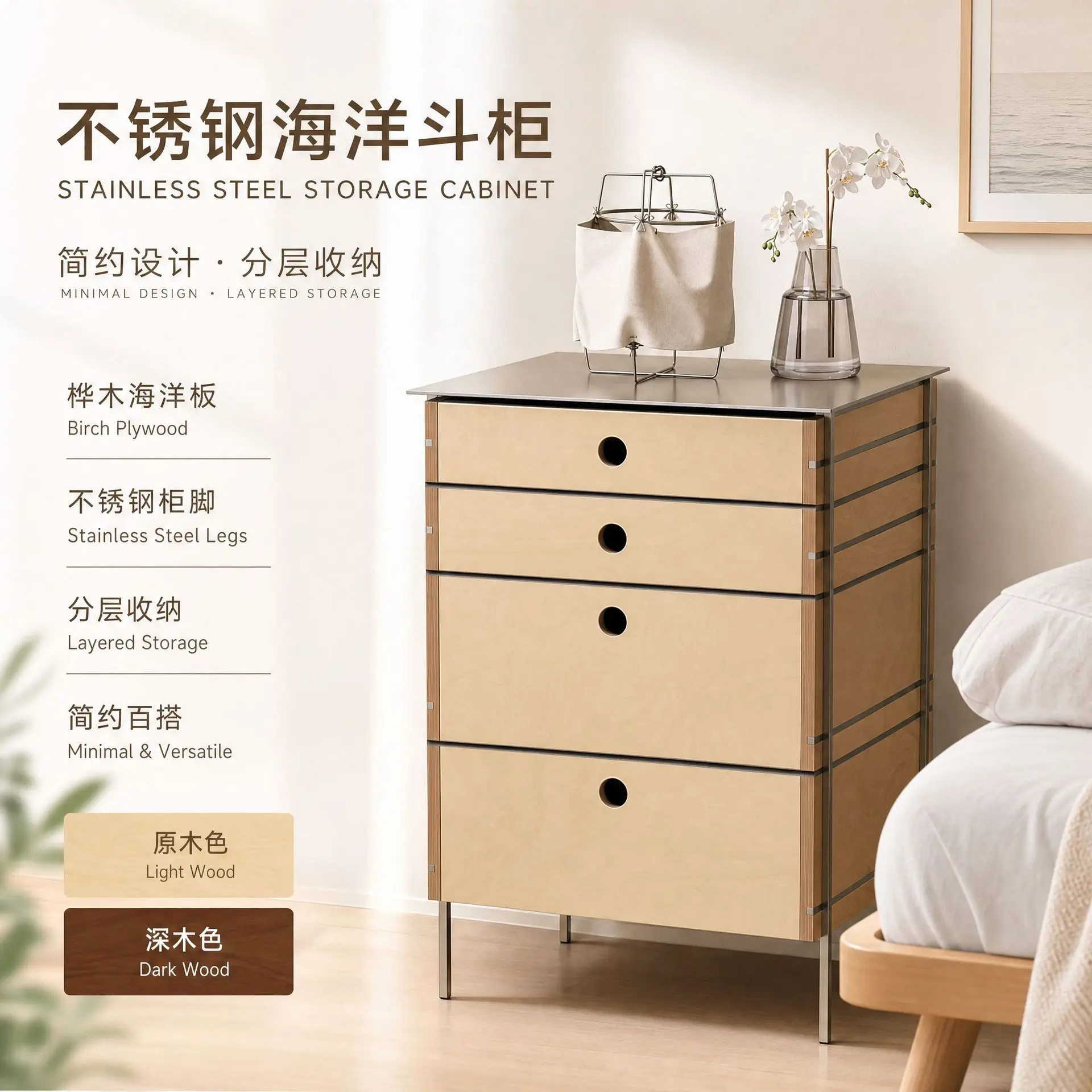 Birch bucket cabinet Ocean plate dining side cabinet Four bucket cabinets Storage cabinet Multi-layer solid wood floor-to-ceilin