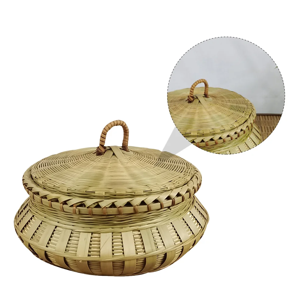 

Hand-Woven Bamboo Storage Basket Mini Circular Light Green Snack Fruit Holder For Kitchen Bar Decor Multifunction