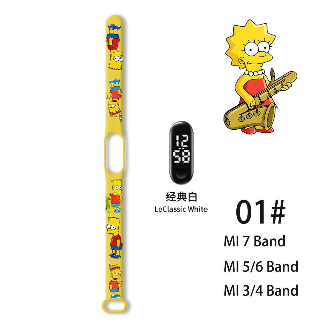 Cartoon Simpsons Series Electronic Watch Suitable Xiaomi Electronic Bracelet Buckle Type Portable Watch Wrist Strap Kids Gifts