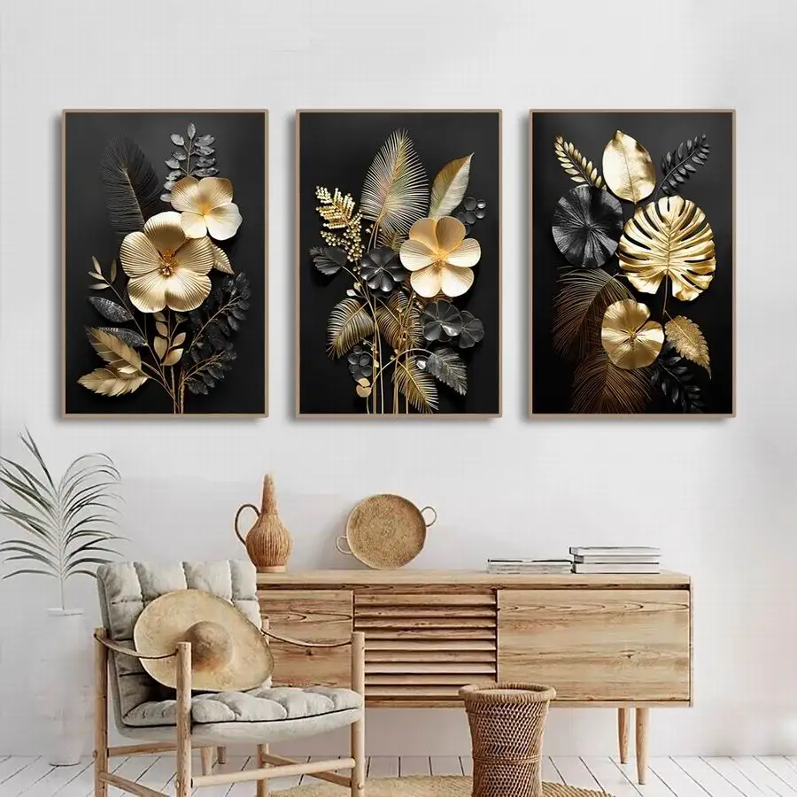 

FULLCANG Diamond Painting Black And Golden Leaves Flower Diy Full Rhinestone Art Mosaic Embroidery Abstract Plant Picture FG2252