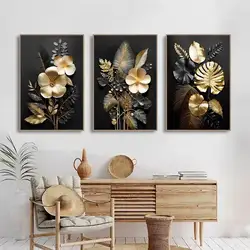 FULLCANG Diamond Painting Black And Golden Leaves Flower Diy Full Rhinestone Art Mosaic Embroidery Abstract Plant Picture FG2252