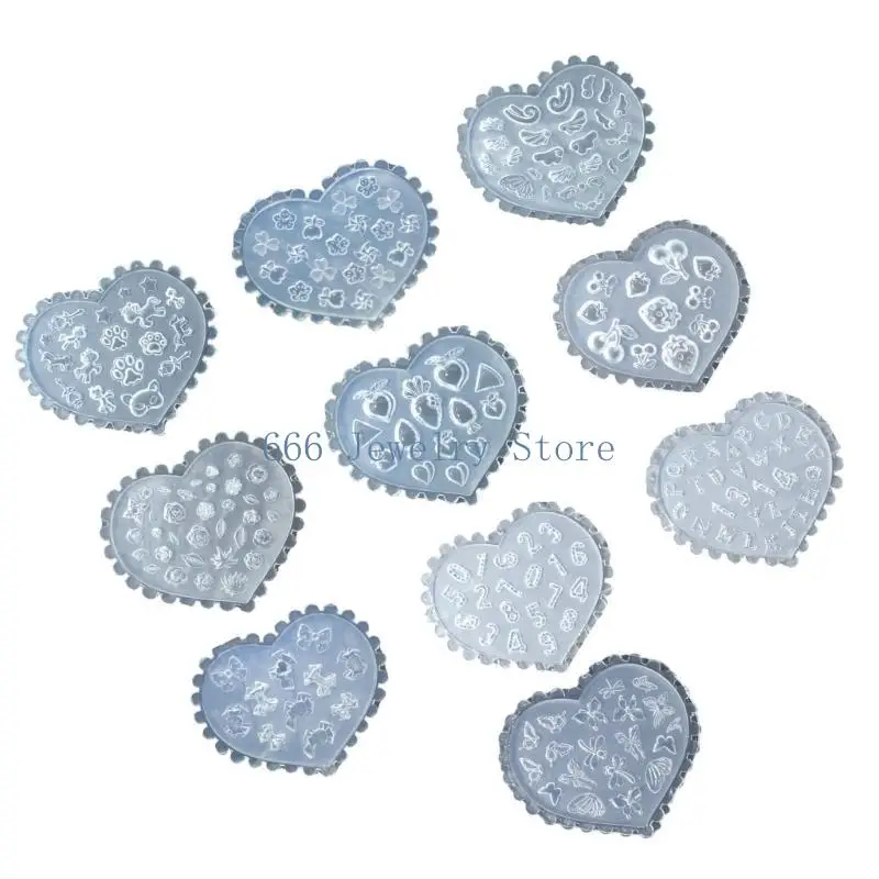 

F2TD Set of 10 Silicone Nail Art Mold Embossing Patterns Nail Mould Decorations Jewelry Making Tool Handmade Ornament Molds