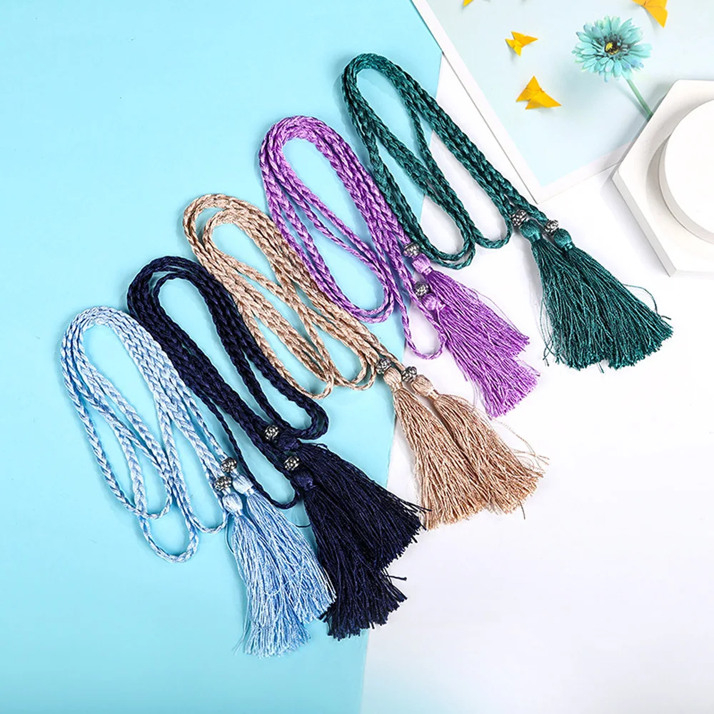 

Women Waist Belt Rope Chinese Braided Style Woven Tassel Belt Colorful Knot Decorated Waist Chain Female Dress Coat Accessories