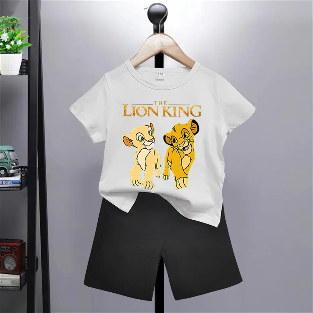 Summer 2024 Cute and Fun Disney Cartoon Boys Girls Printed T-shirt + Shorts Set Top Cotton Short Sleeve Shorts Gift