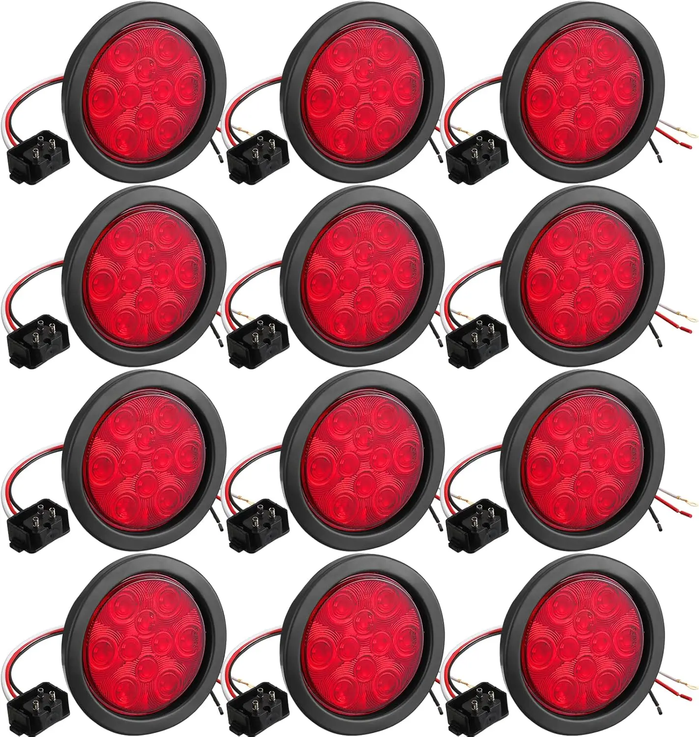 

4 Inch Round LED Trailer Tail Lights, 10 LED Marker Lights Waterproof 12V Turn Brake Stop Light for Truck RV Boat Red