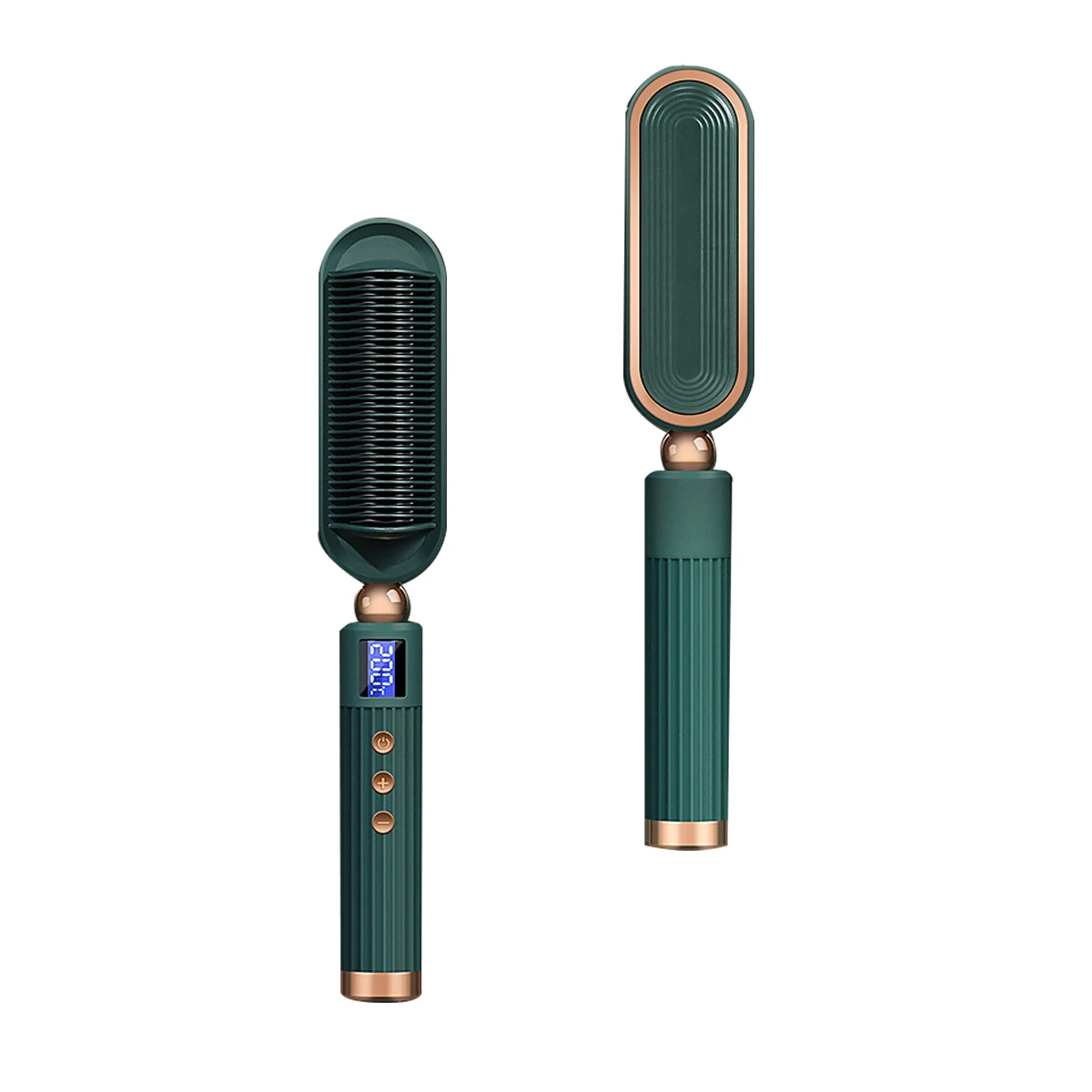 

Hair Straightening Brush & Curler with LED Display 20s Fast Heat Up 7 Levels Temperature Hair Straightener Comb - Green