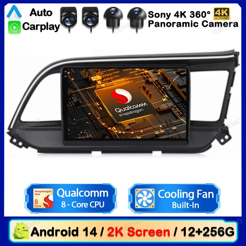 Android 14 Car Radio For Hyundai Elantra 6 RHD 2015 2016 2017 2018 Multimidia Video Player GPS NAVI 4G WIFI 2K Screen 360 Camera