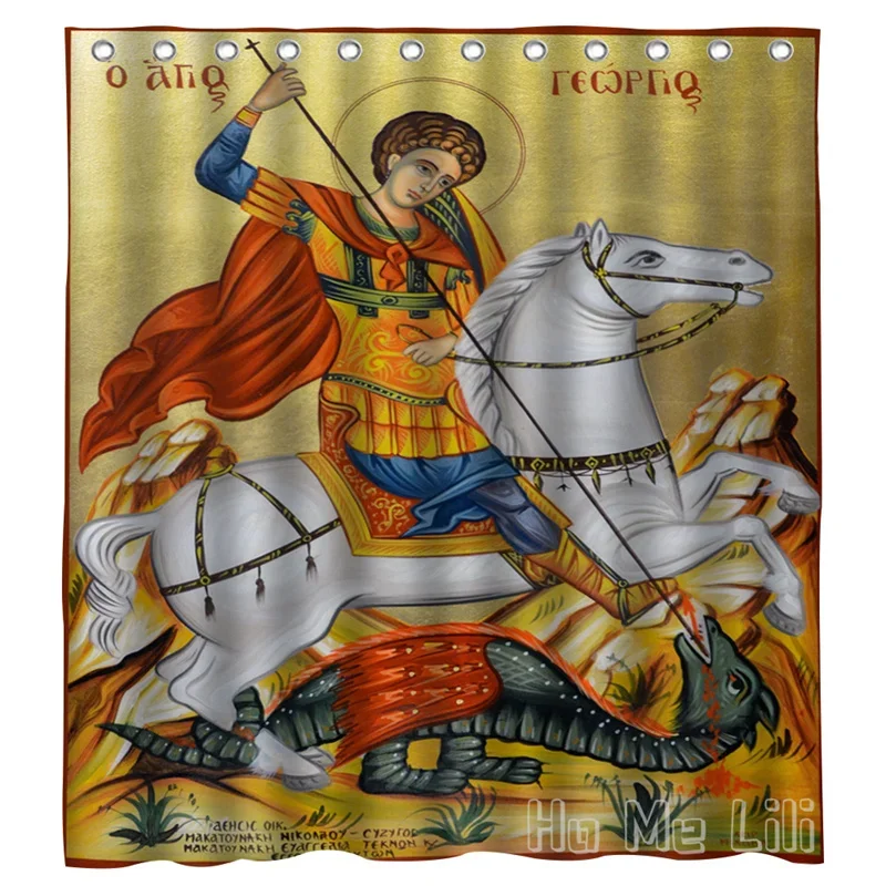 Saints Shower Curtain By Ho Me Lili Greek Orthodox Church Soldier Lord God And Saviour Jesus Christ Waterproof Bathroom Decor