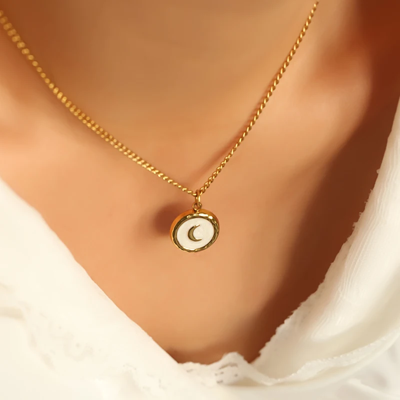 EILIECK 316L Edelstahl Mond Stern Krabbe Fisch Anhänger Halskette für Frauen Neue Trendige Wasserdichte Kreative Halskette Schmuck – Detail 7