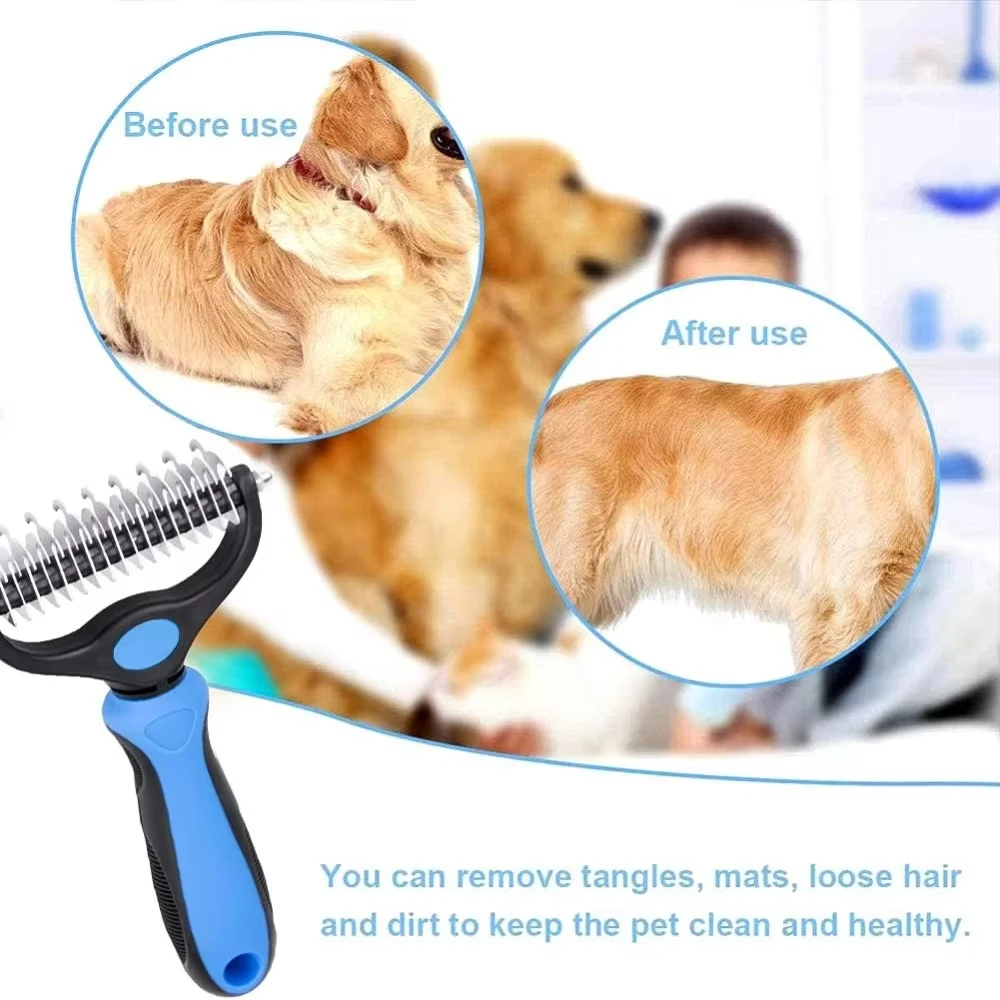 Dual-Sided Professional Deshedding Brush for Cats and Dogs ,Pet Grooming Brush Comb,Pet Brush for Removing Tangles and Knots view 5