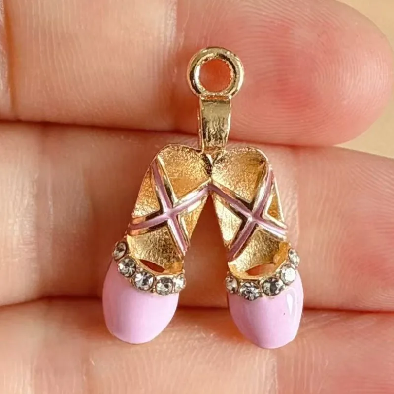 10pcs diy jewelry accessories gold-color alloy enamel rhinestone ballet shoes charms pendant for bracelet