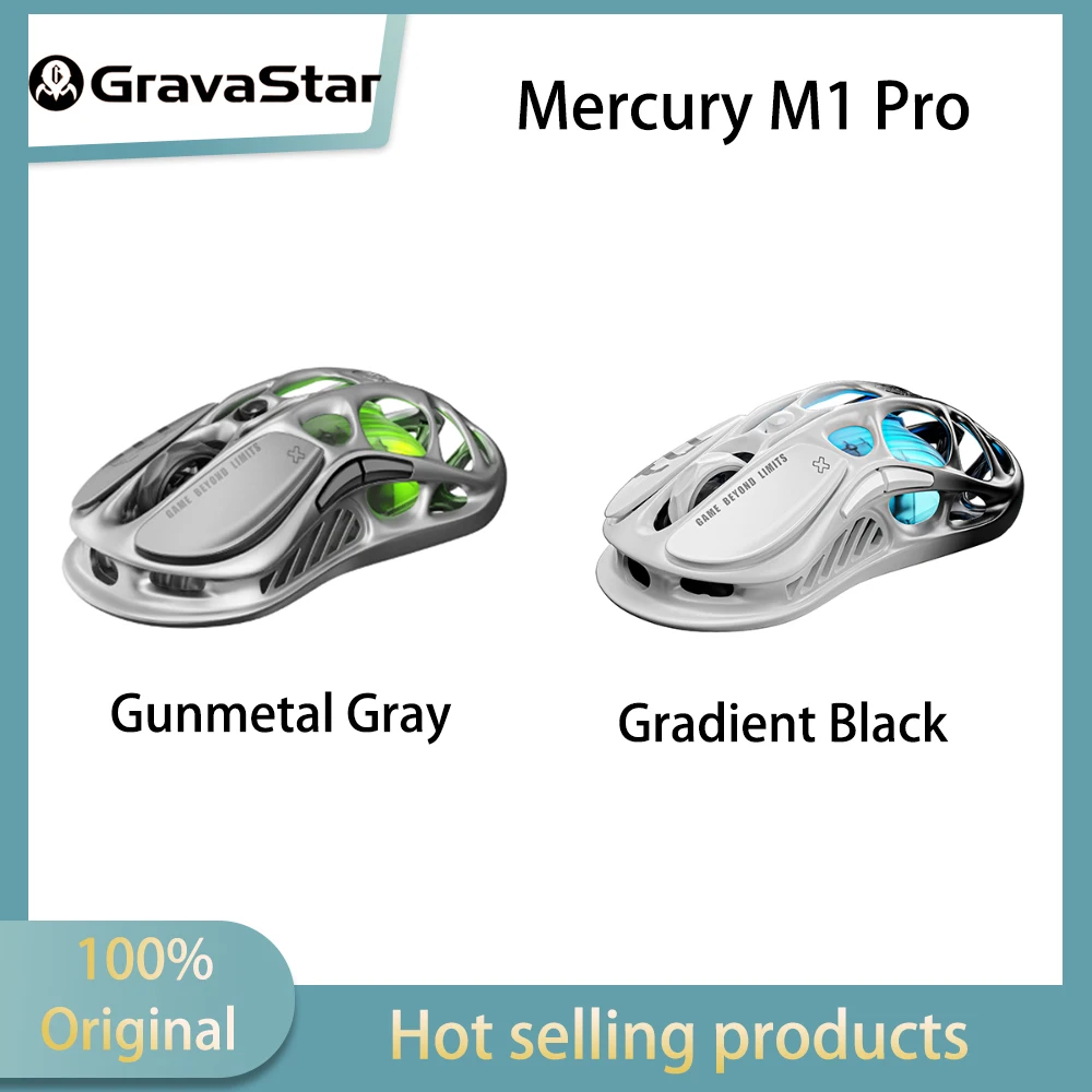 Gravastar Mercury M1 Pro Gunmetal Gray Mouse Home Gaming Mouse Wireless Wired Hollow Design, Cool Appearance Custom Five Buttons
