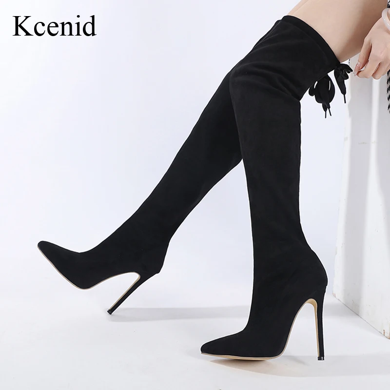 

Kcenid Women Boots Black Over The Knee Boots Lace Up Sexy High Heels Shoes Woman Female Slim Thigh Botas Size 40 41 42