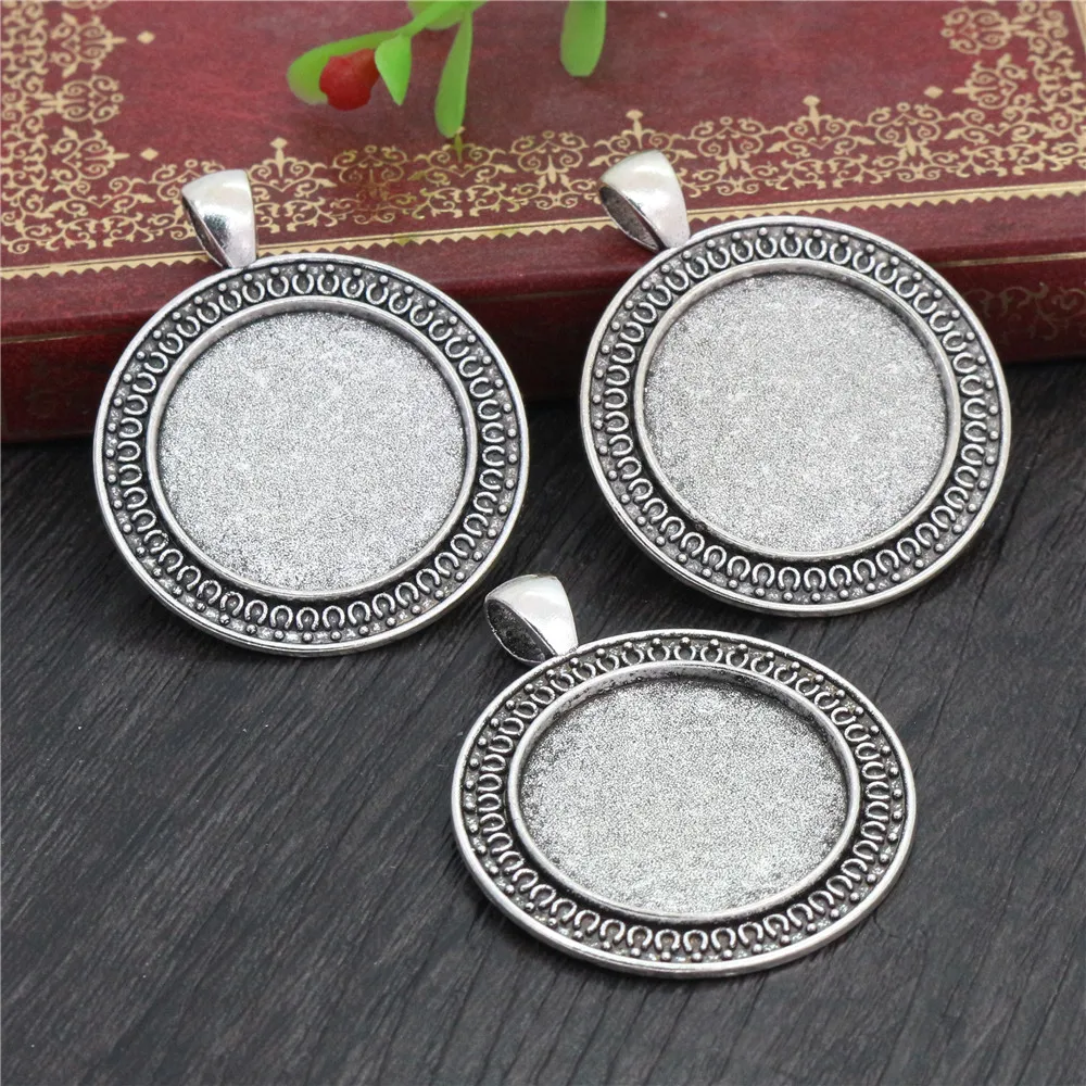 New Fashion 5pcs 25mm Inner Size Antique Silver Plated and Bronze Classical  Style Cabochon Base Setting Charms Pendant