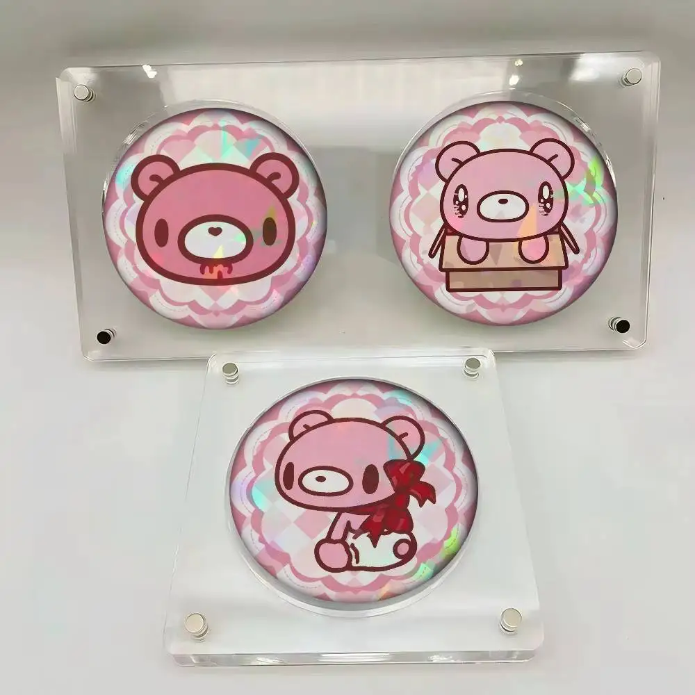 Kawaii Pink Cartoon G-Gloomy Bear Laser  Cute Soft Button Pin Bright Printed Icon Gift For Badge Collar Brooch Lapel Pin Metal