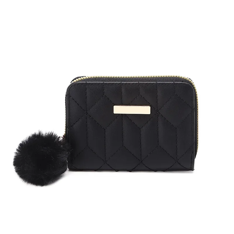 Mini Short Wallet Women'S Leather Credit Card Organizer Coin Purse Pompom Ball Pendant Leisure Foreign Trade Package