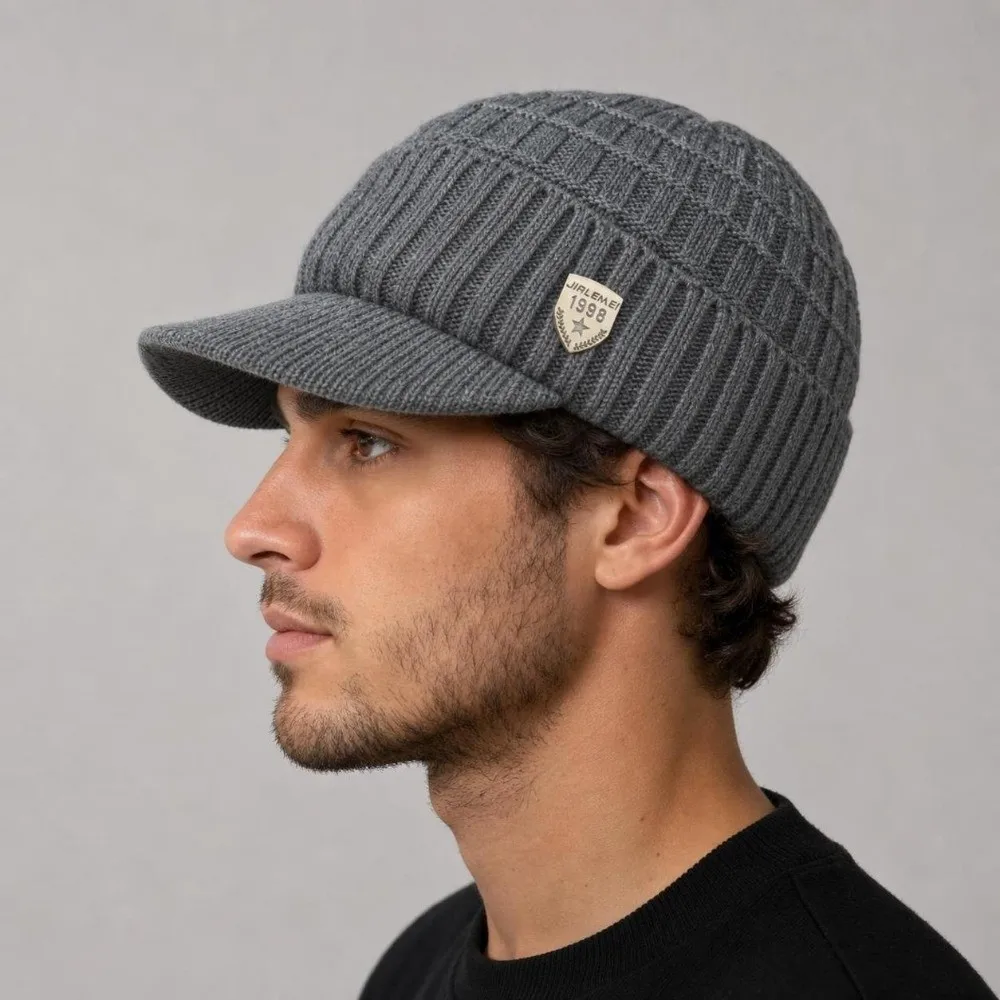 Comfortable Thickened Men's Winter Hats Elastic Keep Warm Knitted Hats Solid Color Lined Winter Warm Cap Winter