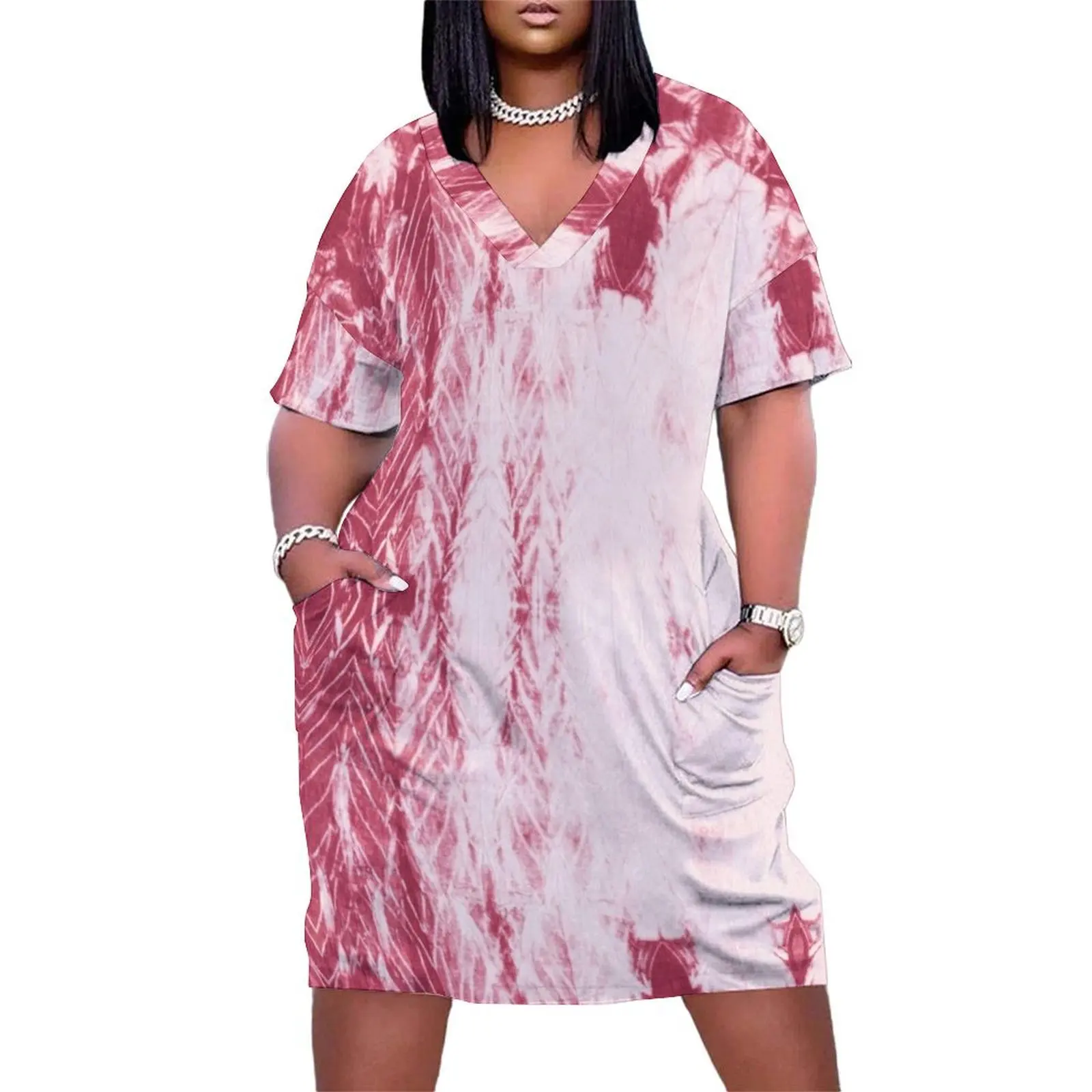 

Abstract texture viva magenta shibori Loose Pocket Dress Woman clothes women's summer clothing 2025