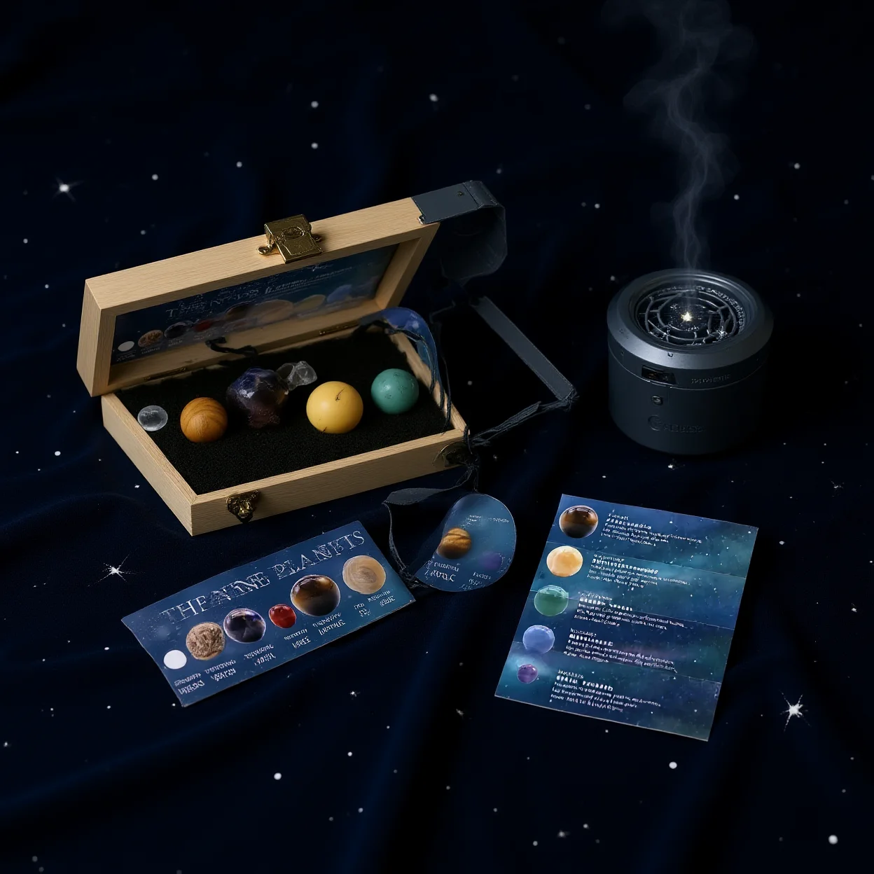 Decorative Astronomy Craft Solid Wooden Box Crystal Planet Spheres Space Science Kit Decorative Planetary Model Set For Crystal