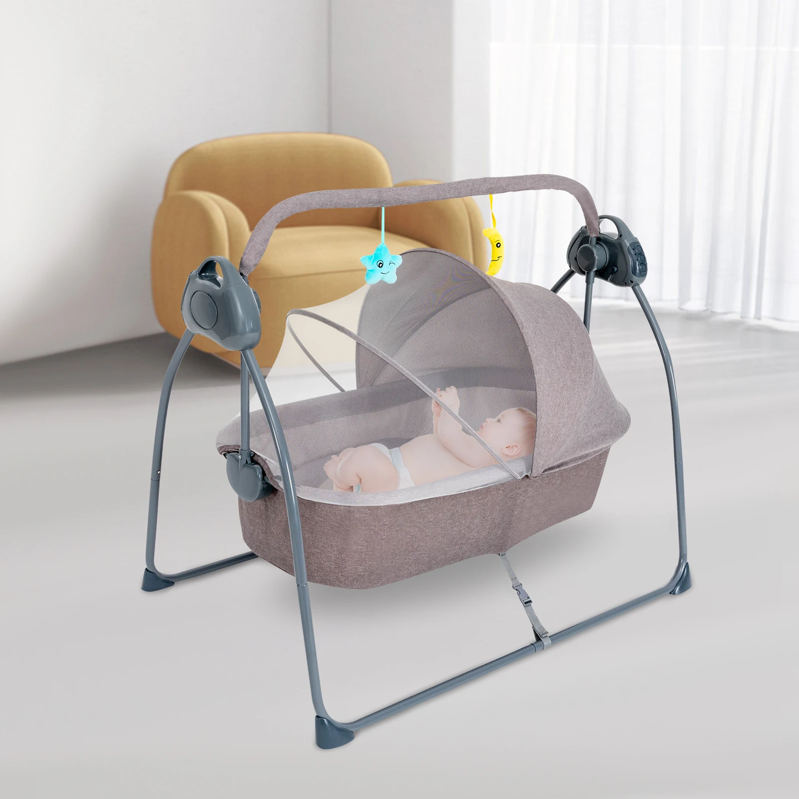 Baby Cradle Swing 5 Speed Electric Stand Crib Auto Rocking Chair Bed with Remote Control Infant Musical Sleeping Basket
