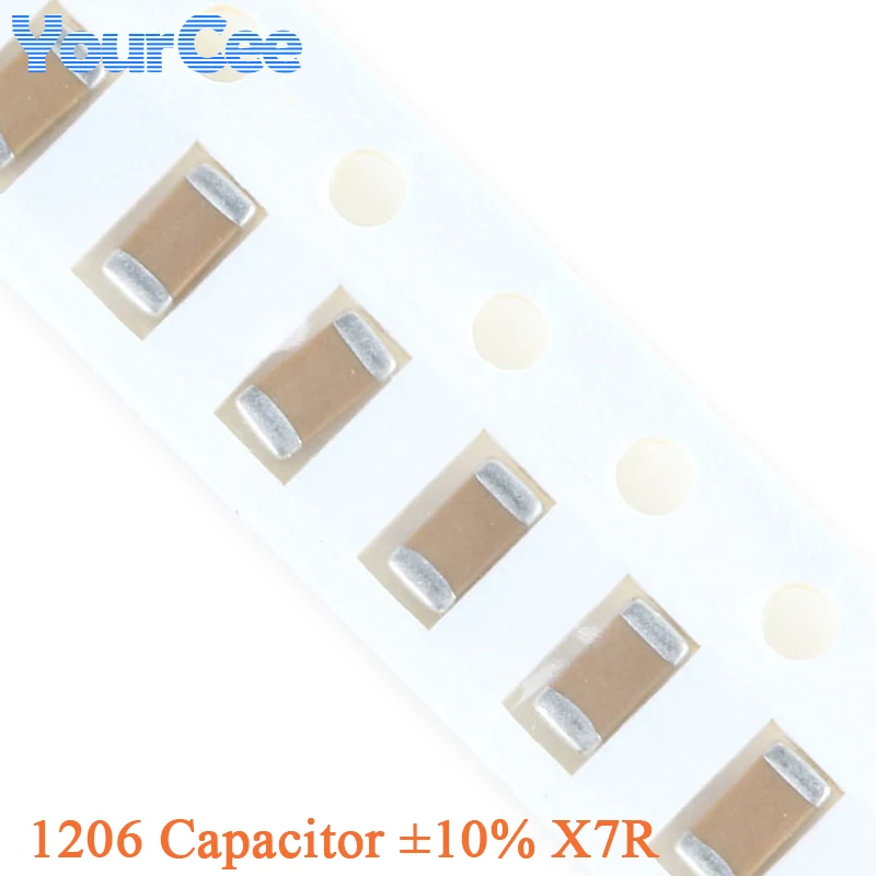50pcs 1206 SMD Capacitor ±10% X7R 1uF 2.2uF 3.3uF 4.7uF 10uF 22uF 1nF 2.2nF 3.3nF 4.7nF 22nF 10nF 47nF 100nF 220 470nF 220-470pF