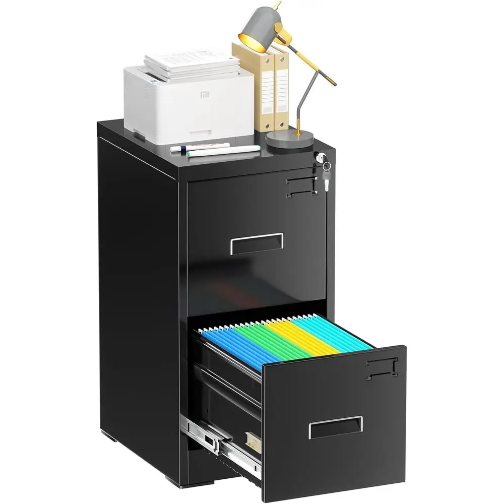 

Heavy-Duty Metal Lateral Filing Cabinet with Lock, Legal/Letter/A4, Black for Home or Office