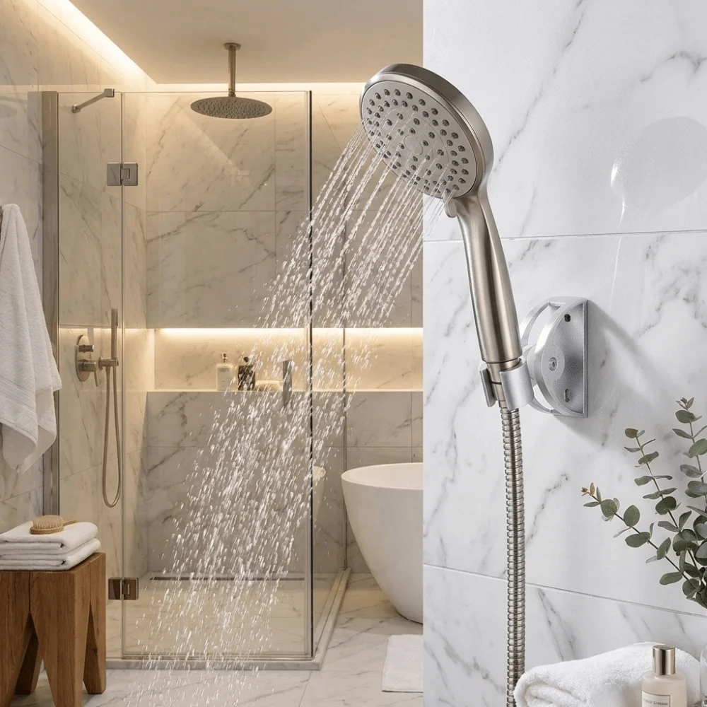 

Strong Adhesive Backing Punch-Free Shower Head Bracket Durable Waterproof Material Handheld Sprayer Holder