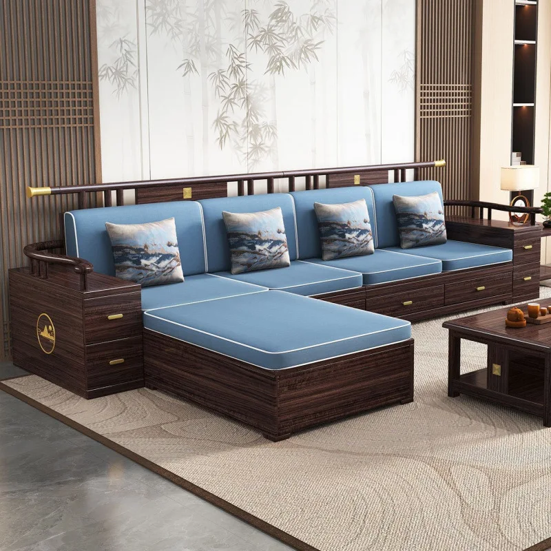 Ebony solid wood sofa combination living room size apartment winter and summer multi-functional drawer storage