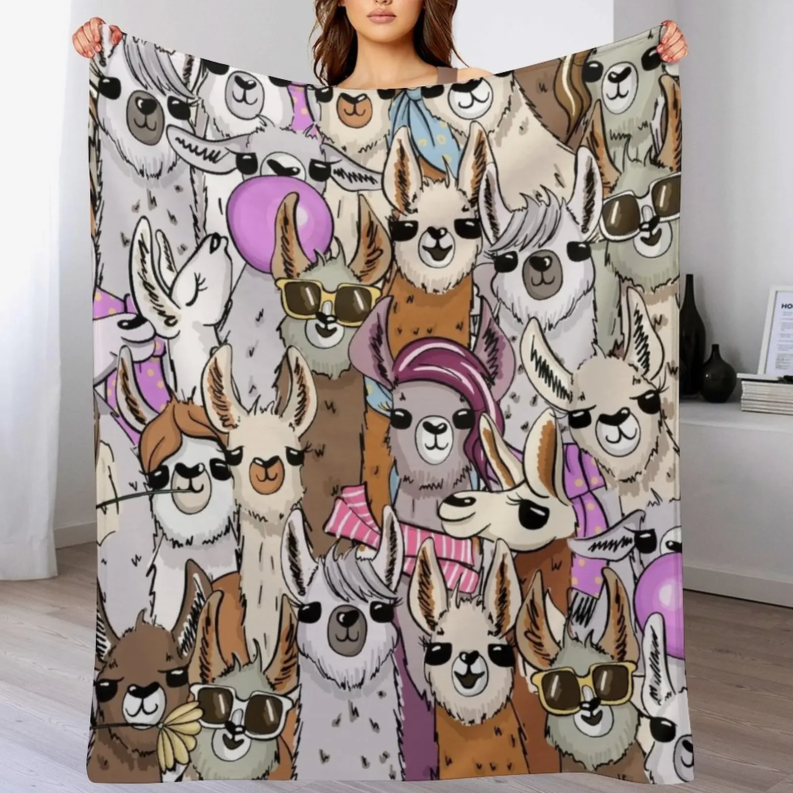 

Llama Llama Party Selfie Throw Blanket Hairy Giant Sofa funny gift Sofa Throw Blankets